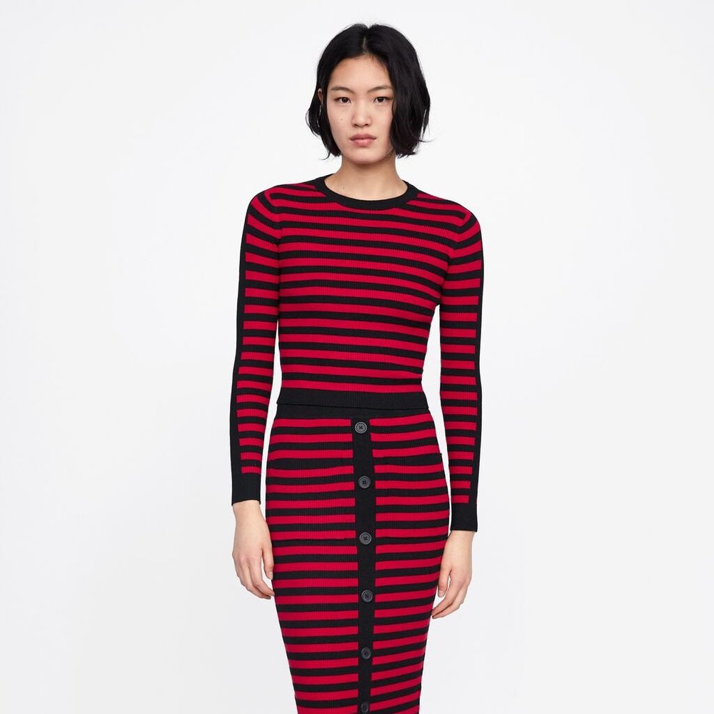 NWT Zara Size M Striped Striped Sweater And Skirt - Picture 3 of 5